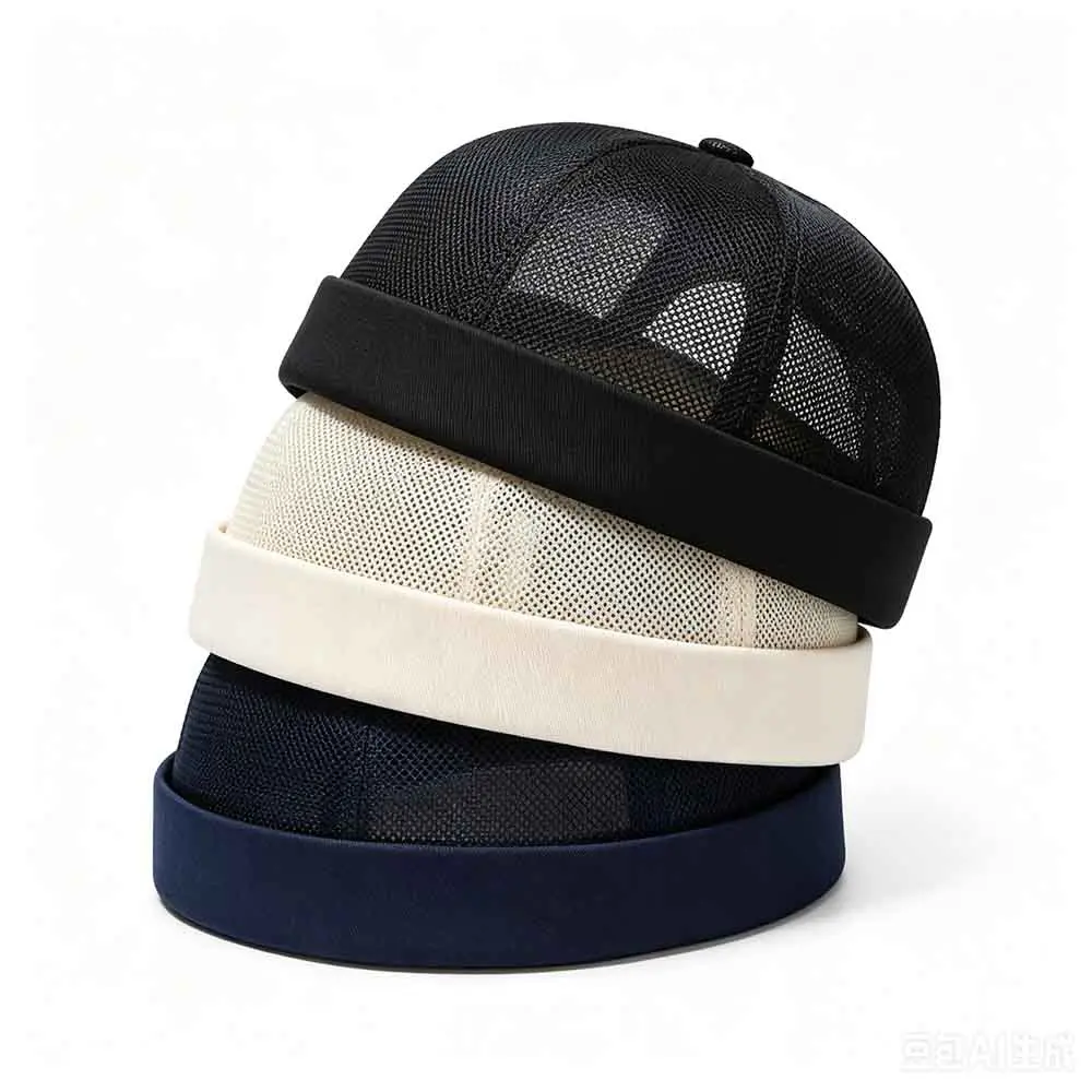Men’s summer mesh brimless docker beanie caps — fashionable outdoor hip-hop sailor stylish skull caps