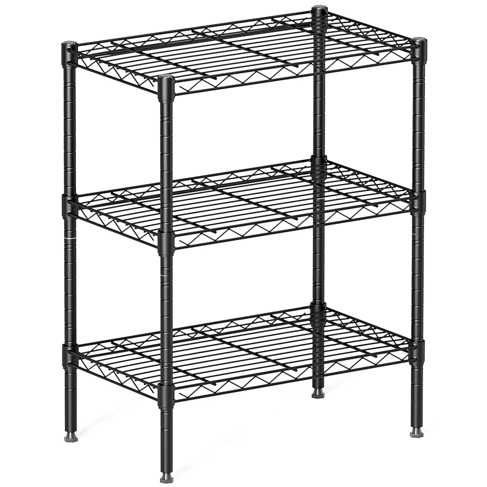3-Tier Adjustable Shelving Unit, Commercial-Grade Steel Wire Shelving Rack with 3" Wheels, Heavy-Duty Chrome Storage Shelves for Garage, Kitchen, and Living Room, Black