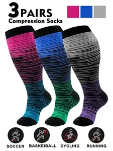 Plus Size Compression Socks for Men & Women, 20-30mmhg Wide Calf Fit Booster Socks for Circulation, Running, Nurses, Pregnant Women
