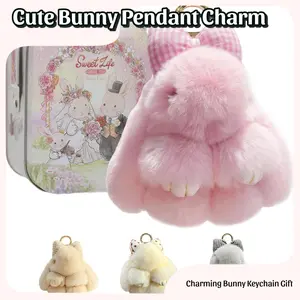 Bunny Plush Keychain,Includes Matching Tin, Charming Rabbit Design,Perfect for party gifts,Valentine's Day