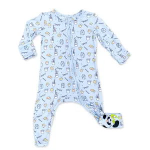 Bellabu Bear Milk & Cookies Blue Bamboo Convertible Footie for Babies
