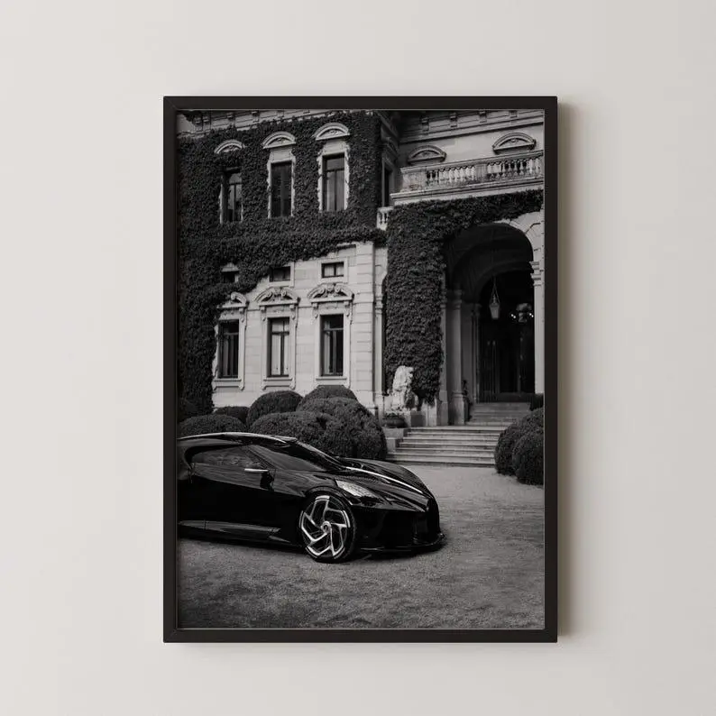 Bugatti La Voiture Noire Print: Luxury Black Sports Car Photography, Product without frame