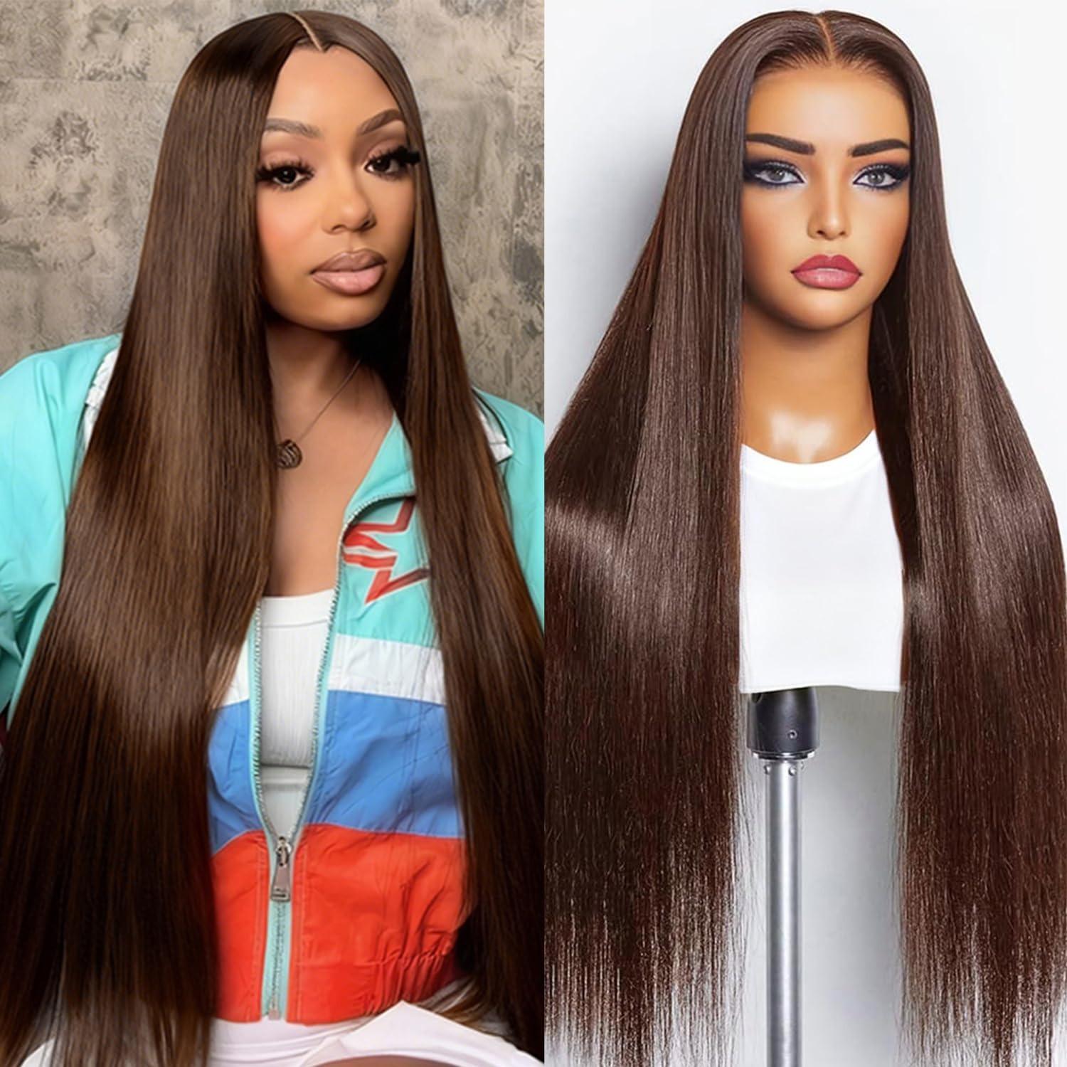 Ginger Brown Straight Human Hair Wig Pre Plucked 13x6 Hd Lace Frontal Wigs For Women 180% Colored Chocolate Brown Body Wave Wig