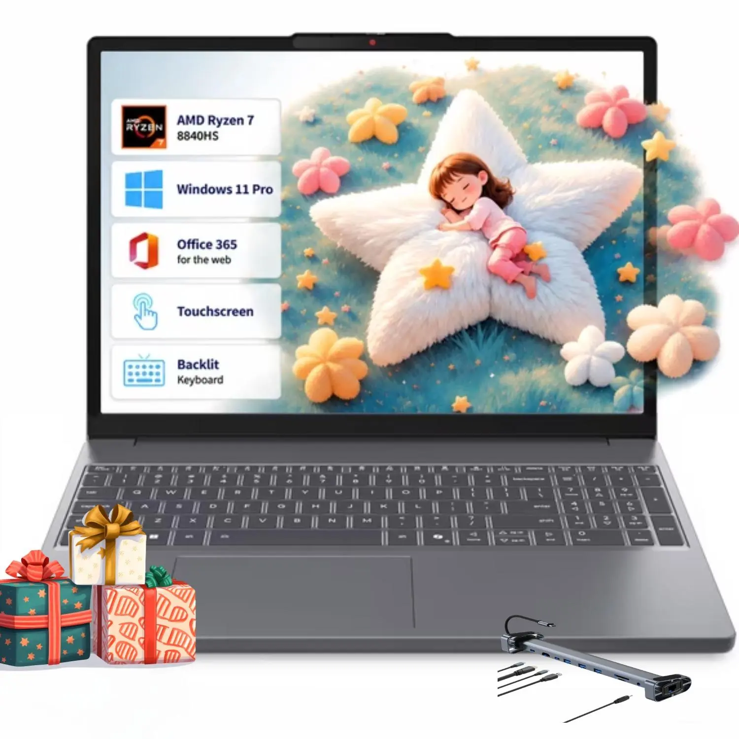 2026 Lenovo Gray 15.3" Touchscreen Laptop | Ryzen 7 8840HS, Radeon 780M Graphics, Up to 32GB RAM 1TB SSD, FHD 1080P IR Camera, Backlit Keyboard, Windows 11 Pro, Bundle Accessories Included