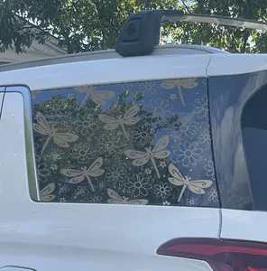 Dragonflies & Daisies Full-Window Car Decal — Die-Cut Vinyl, Weatherproof Rear Window Sticker