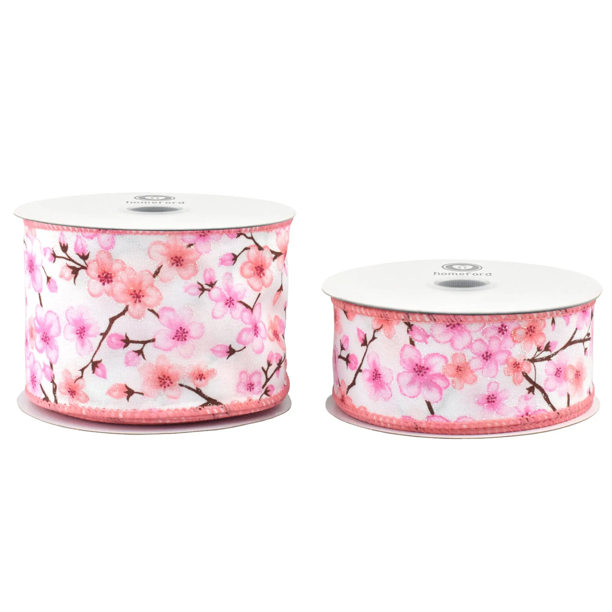 Spring Sakura Cherry Blossom Branch Wired Ribbon, 10-yard