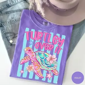 Comfort Colors Turtley Over It Shirt, Funny Sea Turtle Graphic Tee, Preppy Striped Summer Beach T-Shirt, Retro Coastal Aesthetic Outfit, Cute Ocean Lover Gift For Her, Cotton Fabric - TrendWear USA