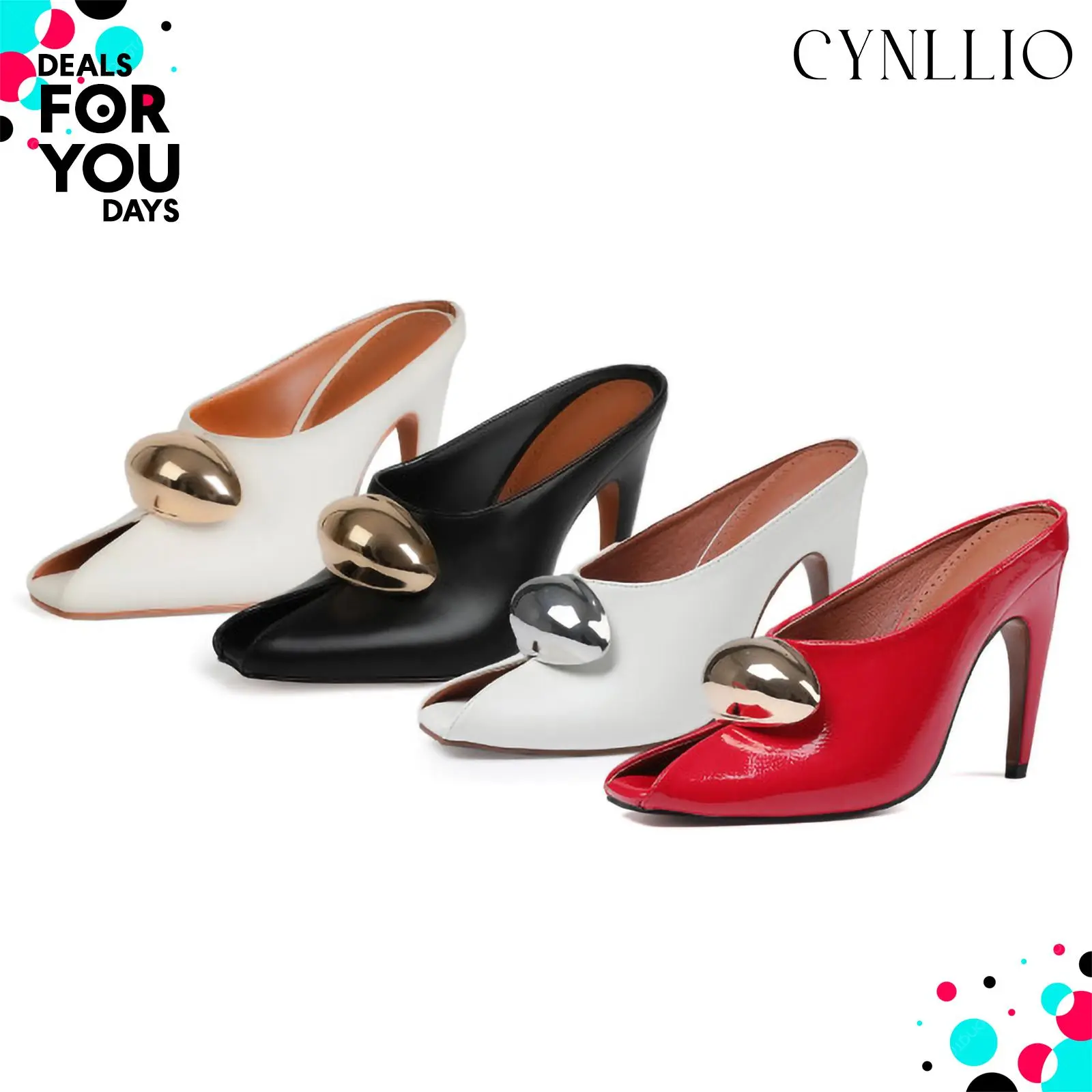 CYNLLIO Stiletto Heels for Women Peep Toe Heeled Mules Sandals Pumps High Heeled Sandal Fashionable Metal Decor Jewel Comfortable Slip On Sandals Elegant Office Casual Wedding Dating Dress Spring Summer Graduation Heels Shoe Deals For You Days