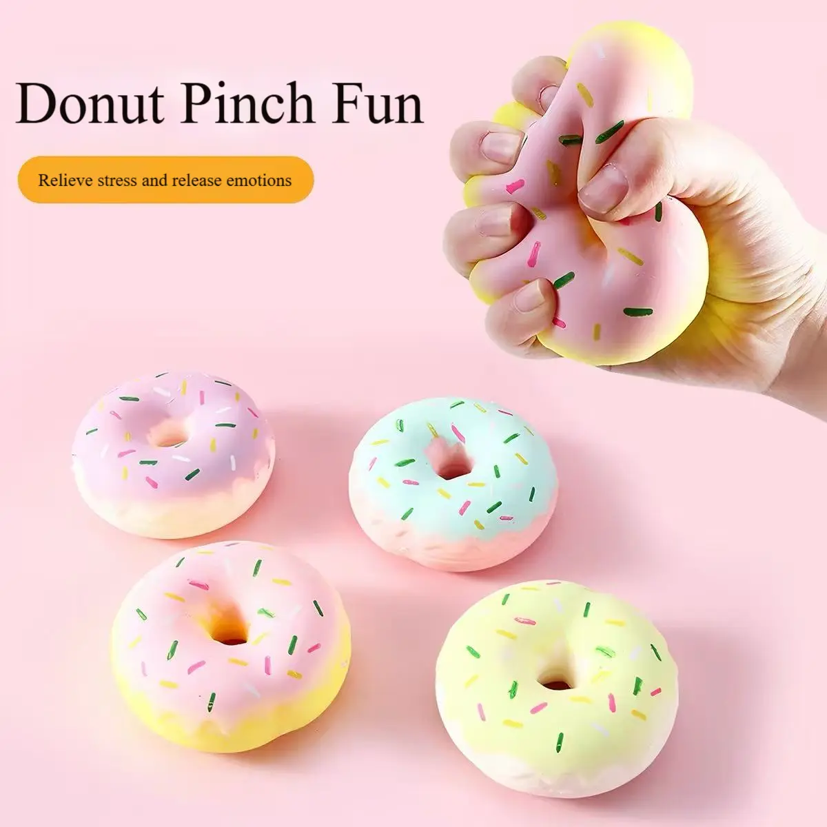 Donut-Shaped Stress Relief Toy, Cartoon Squishy with Slow-Rise Foam, Squeeze Toy for Children and Adults