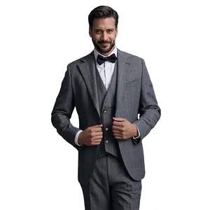 Men's 3-Piece Suit Set, Notched Lapel Blazer, Vest & Dress Pants | Classic Checkered Pattern for Business, Wedding, Formal Events
