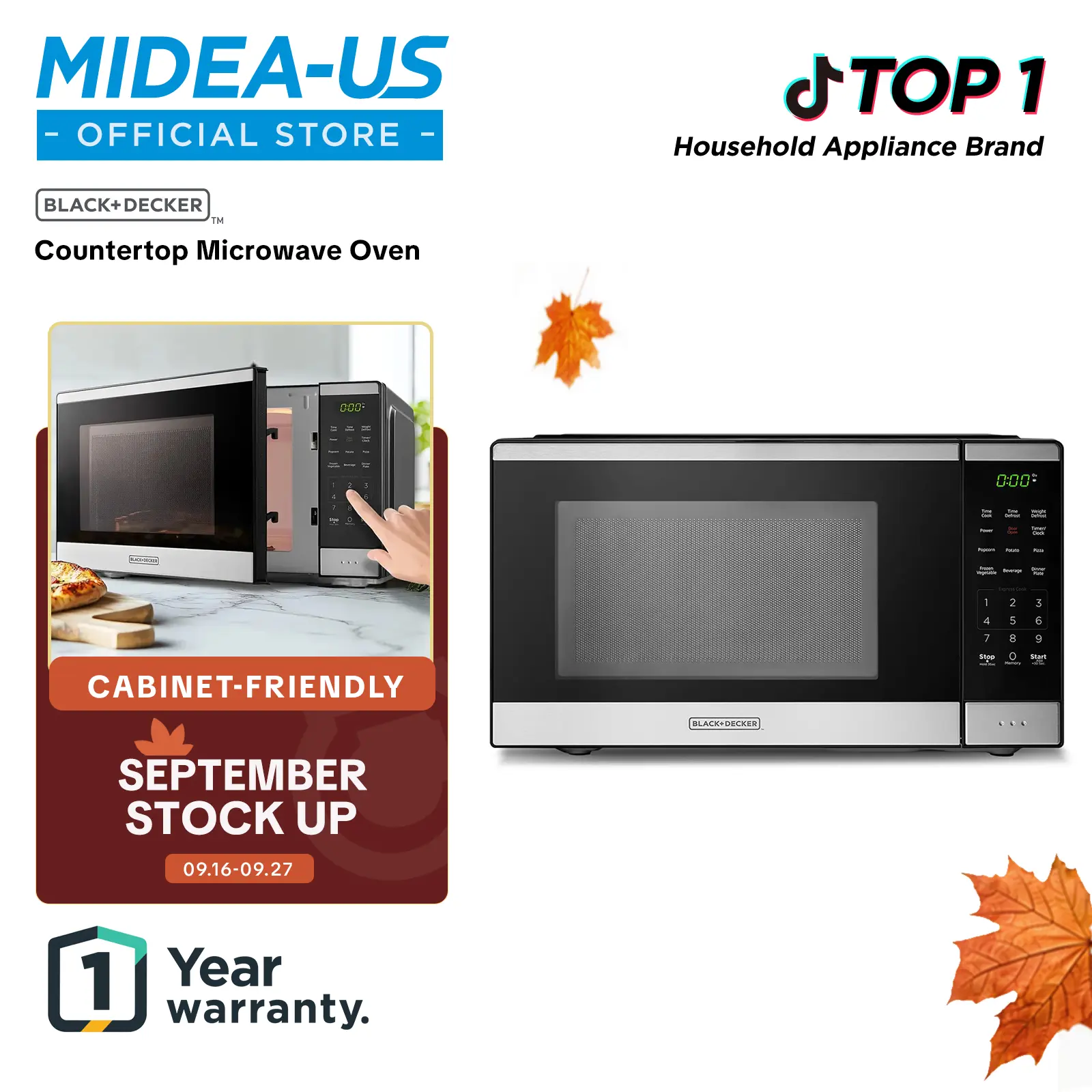 BLACK+DECKER 0.9 Countertop Microwave Oven,  gift, 0.9 Cu Ft, 6 Auto Menus, Child Lock, Memory Function, 10 Power Levels, Easy One-Touch Start, Digital Panel, Jumpstart, Gift, New Arrivals