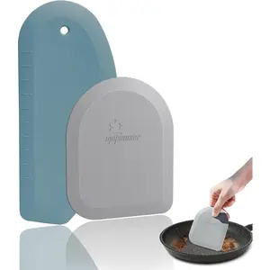 Bowl Scraper Dough Scraper Tool - Set of 2  Bench Scraper for Baking, Kitchen Pastry Scraper for Bread, Cake, Batter, cheese, Cream, Honey, Jam,  Scraper with Curved Edge, Blue & Grey