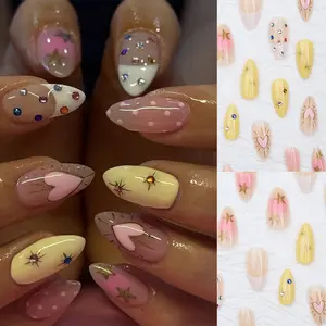 Valentine's Day Sweet Color Heart Star Nail Art Kit, 24 Press-On Nails with Jelly Glue & File, DIY Nails, Perfect for Festive Wear