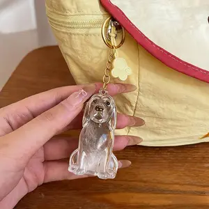 Transparent Pet Hair Storage Box Pendant Keychain, Keychain For Bags - Sitting Dog Design, with Chain Link - for Dog Owners - Durable Acrylic Organizer for Keys, Home or Outings - Pet Memorial Gift for Dog Lovers, Sturdy Ring Attachment