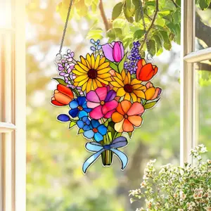 Vibrant Wildflower ACRYLIC Suncatcher, Wildflower Glass Suncatcher Style, Window Hanging Decor, Gift for Flower Lover, Gift for Mom