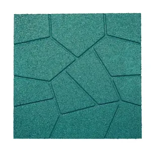 RevTime 6 pcs Dual-Side Garden Rubber Paver 16"x16" for Patio Paver, Step Stone and Walk Way, Safety Rubber Tile, Green