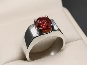 Red Moissanite Men’s Ring 2 Carat Diamond Cut Fire Moissanite Sterling Silver 925 Handmade USA Moissanite Ring VVS1 Lab Diamond Square Engagement Ring Gift for Him