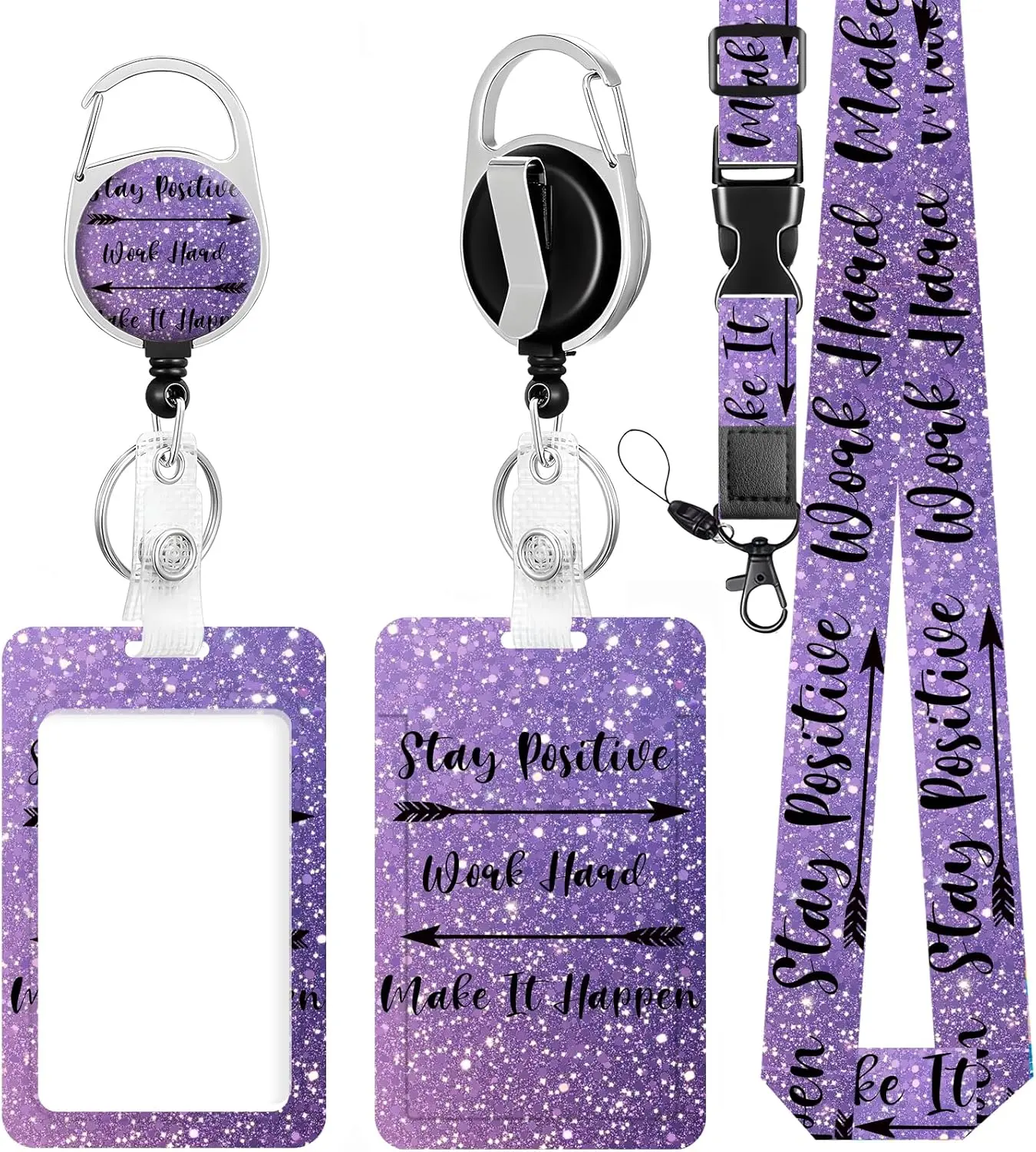 Vertical ID Badge Holder with 21" x 0.75" Adjustable Lanyard, ABS Retractable Belt-Clip Badge Reel, Positive Quote Protector for Women & Doctors’ Daily Routine, Retractable Badge Reel