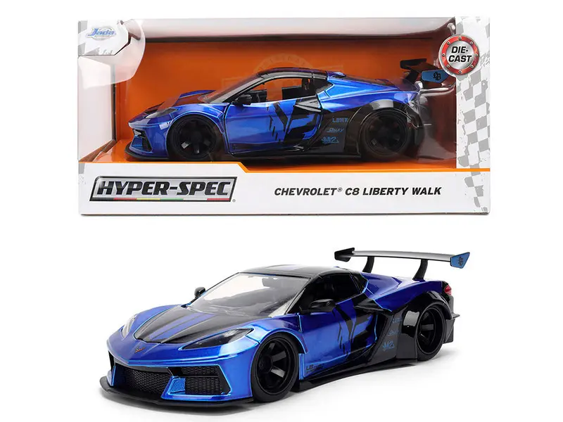 Chevy Corvette C8 LBWK "Liberty Walk" Candy Blue and Black 1:24 Scale Jada
