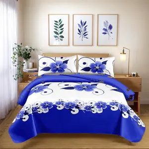 【Father 's Day Sale】Blue White Floral 12-Piece Bedroom Set | Includes duvet cover + fitted sheet + 2 pillowcases + 2 print + 4 solid curtains + 2 cushion covers | Bamboo blend, hypoallergenic & machine washable | Queen/King/Cal King