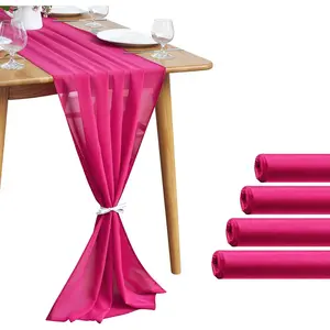 5 Pack 10Ft Fuchsia Chiffon Table Runner Sheer 29x120 Inch for Romantic Wedding Decor Bridal &  Shower Birthday Rustic Party Decoration
