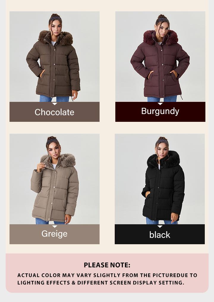 KatchMe Women's Versatile Solid Color Fluffy Hooded Zip-Up Belt Decor Cotton Coat, Cozy Outerwear Jacket for Fall & Winter, Classy Mid-Length Outfit(US/CN)