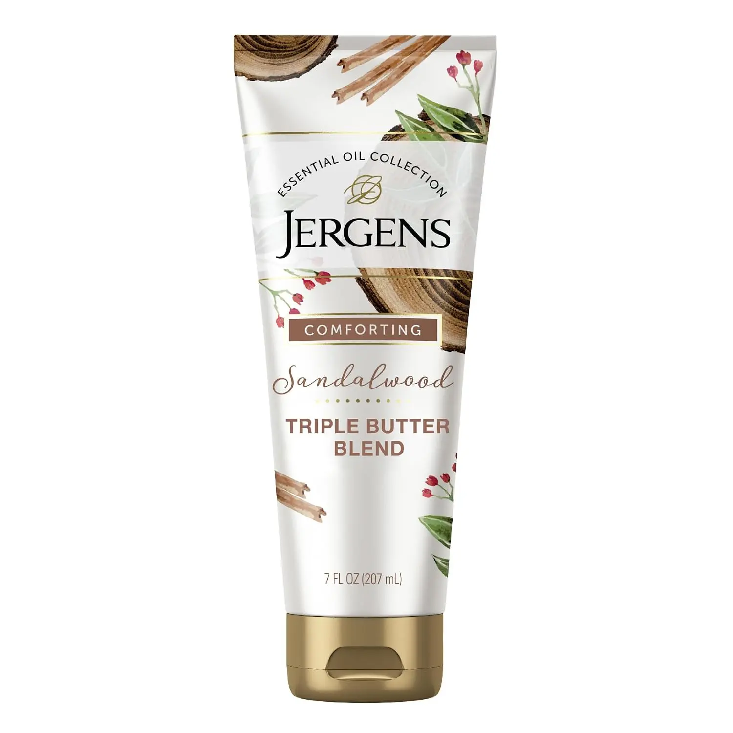 Jergens Sandalwood Hand & Body Lotion For Dry Skin, 7 fl oz | Essential Oils, Body Butter Formula, Softens Rough Areas, Soothes Discomfort, For Women & Men
