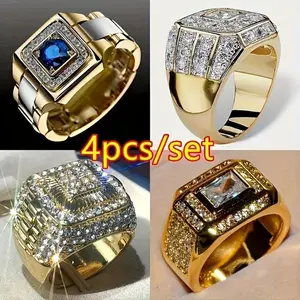 4-Piece Luxury Men’s Fashionable and Dominating Business Ring Set, Jewelry Accessories, Men’s Rings, Wedding Rings, Engagement Rings, High-End Jewelry, Valentine’s Day Gift Jewelry Set