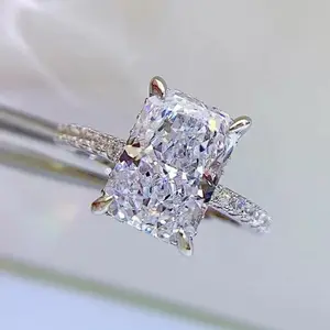 3 Carat Radiant Cut Synthetic Moissanite Ring, 14K White Gold Plated Engagement Ring, Wedding Ring, Promise Ring for Her, Elegant Glittering Ring