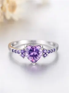 Women's Elegant Rhinestone Decor Heart Design Wedding Promise Rings, Trendy Exquisite Engagement Ring, Chic Luxury Jewelry As Gift for Girlfriend