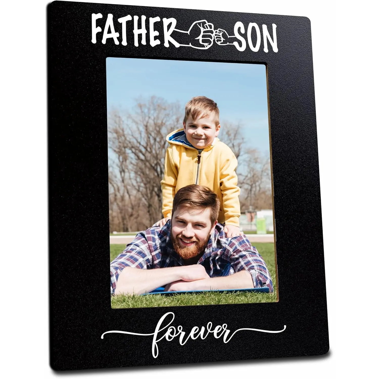 Father & Son Forever Wooden Picture Frame For 4 X6 Inches Vertical Photo, Black & White Photo Frame Tabletop Display, Father's Day Gifts, Dad Birthday Frame Gifts , Home & Office Decorations