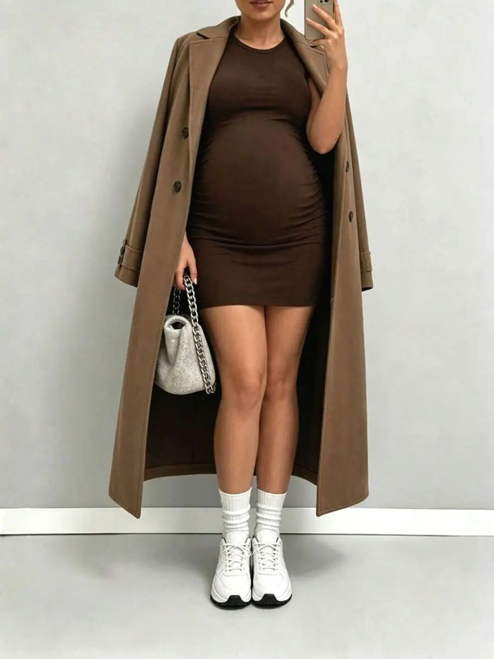 Maternity Fitted Slimming Dress, Soft Stretchy Bodycon Pregnancy Outfit for Outdoor Summer Wear