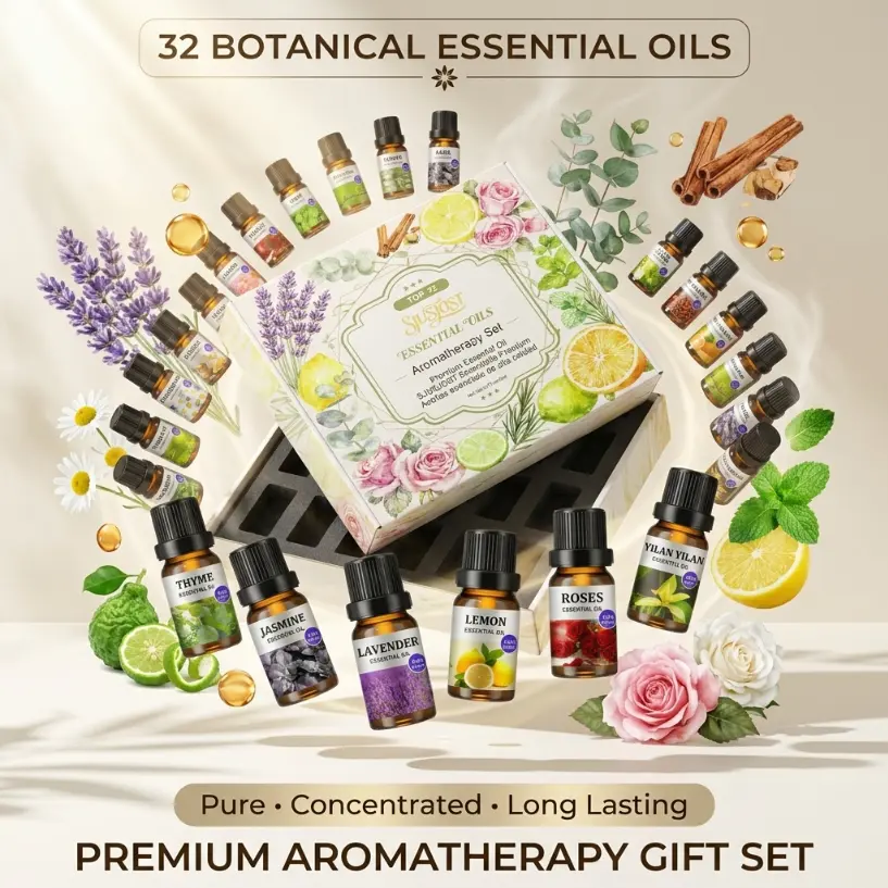 32/12Pack Essential Oils  for Diffuser – Premium Concentrated Aromatherapy Oils Gift Box, 32 Natural Botanical Scents for Sleep, Home Fragrance, DIY Candles, Massage & Car Diffuser incense multiple aroma Long-Lasting Set