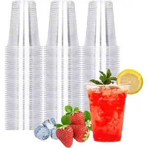 100 Count-16 Oz Plastic Cups for Ice Coffee To Go - Crystal Clear PET Party Cups