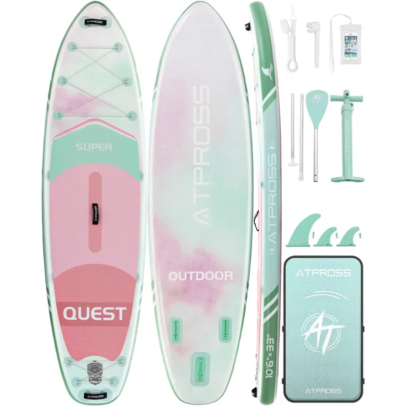 Extra Wide Inflatable Stand Up Paddle Board, 10'6"x33" for Adults, 400 lbs Capacity with Anti-Slip EVA Deck, Kit for Fishing, Yoga & Traveling Includes Bag & Wrench, Inflatable Paddle Board, Snorkeling, Paddleboard, 400Lbs Load