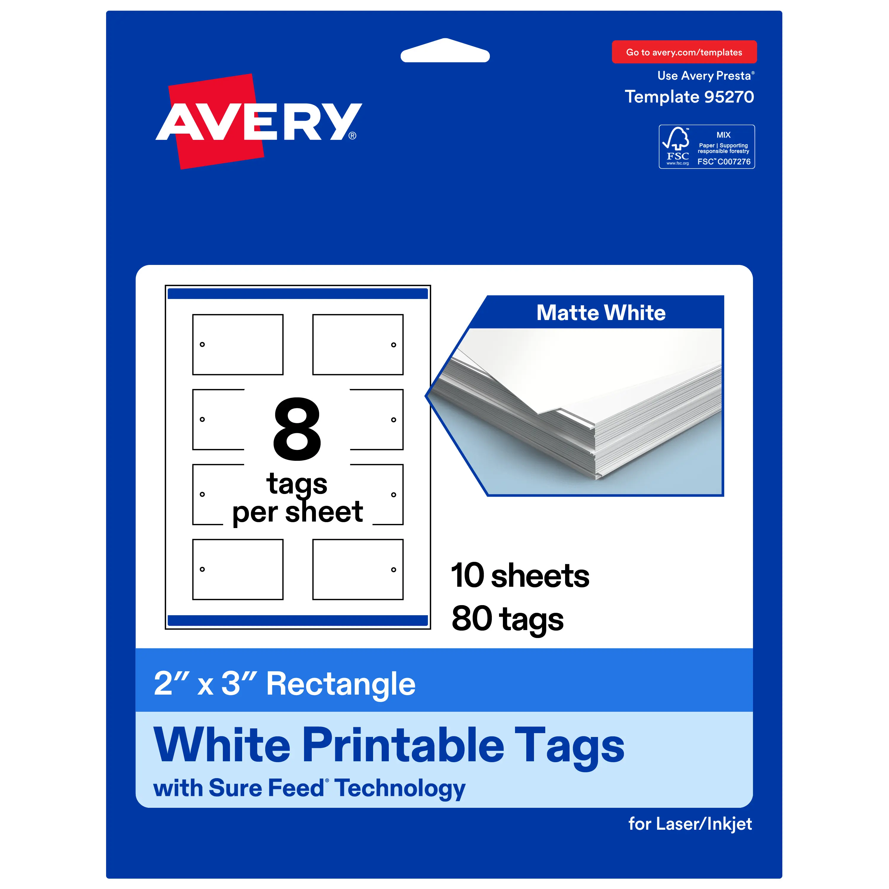 Avery Printable Matte White Tags with Strings, 2" x 3" Rectangle