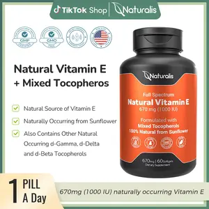 Naturalis Sunflower Vitamin E 670mg (1000 IU) with Mixed Tocopherols | Essential Skin Vitamin & Immune Support | Non-GMO, Soy & Gluten Free | 60 Softgels Healthcare Fitness Edible Supplement Dietary Oil