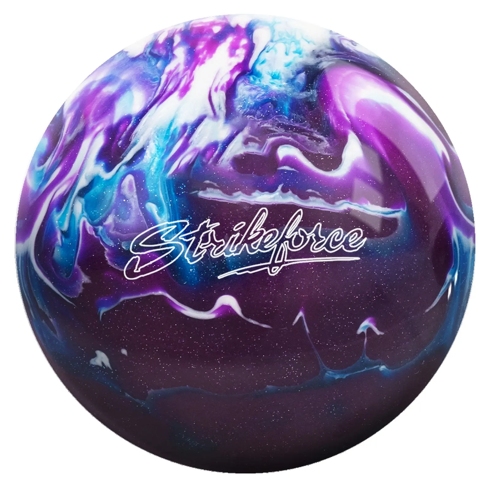 KR Strikeforce USBC-Approved Vibrant Polyester Bowling Ball - Multiple Weights, Undrilled, Not Intended to Hook, Purple-Royal-Silver Colors