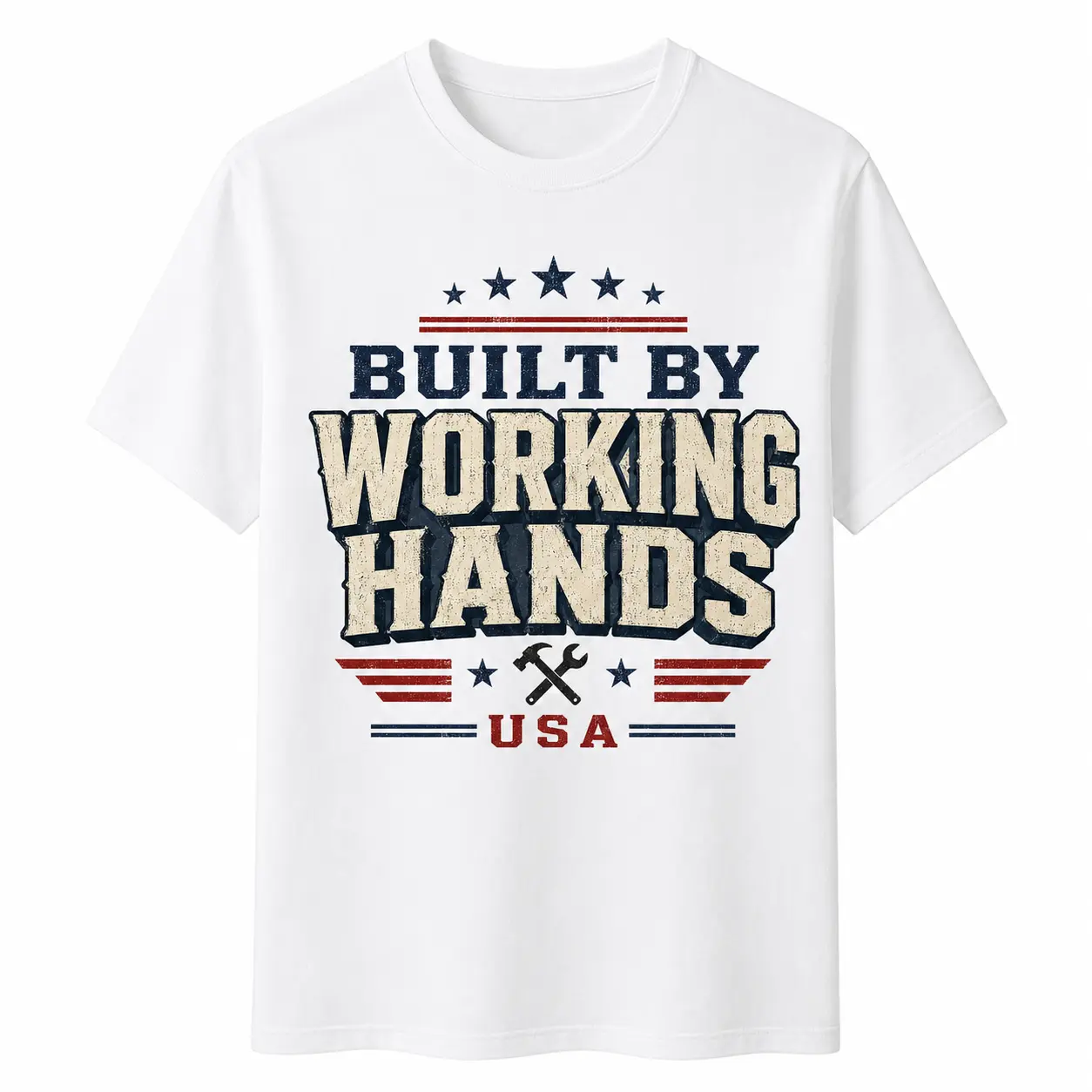 Built by Working Hands USA T-Shirt, Vintage Blue Collar Worker Graphic Tee, Patriotic Skilled Trades Workwear Shirt, Mechanic Construction Tradesman Gift