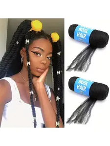 Brazilian Wool Hair Acrylic 100% 2/4/8roll for African Crochet Braid//Box Braids/Jumbo Braiding/Senegalese Twist/Faux Locs/Twist Wraps Synthetic Fiber Hair Extensions Synthetic Curly Hair Natural Black Color