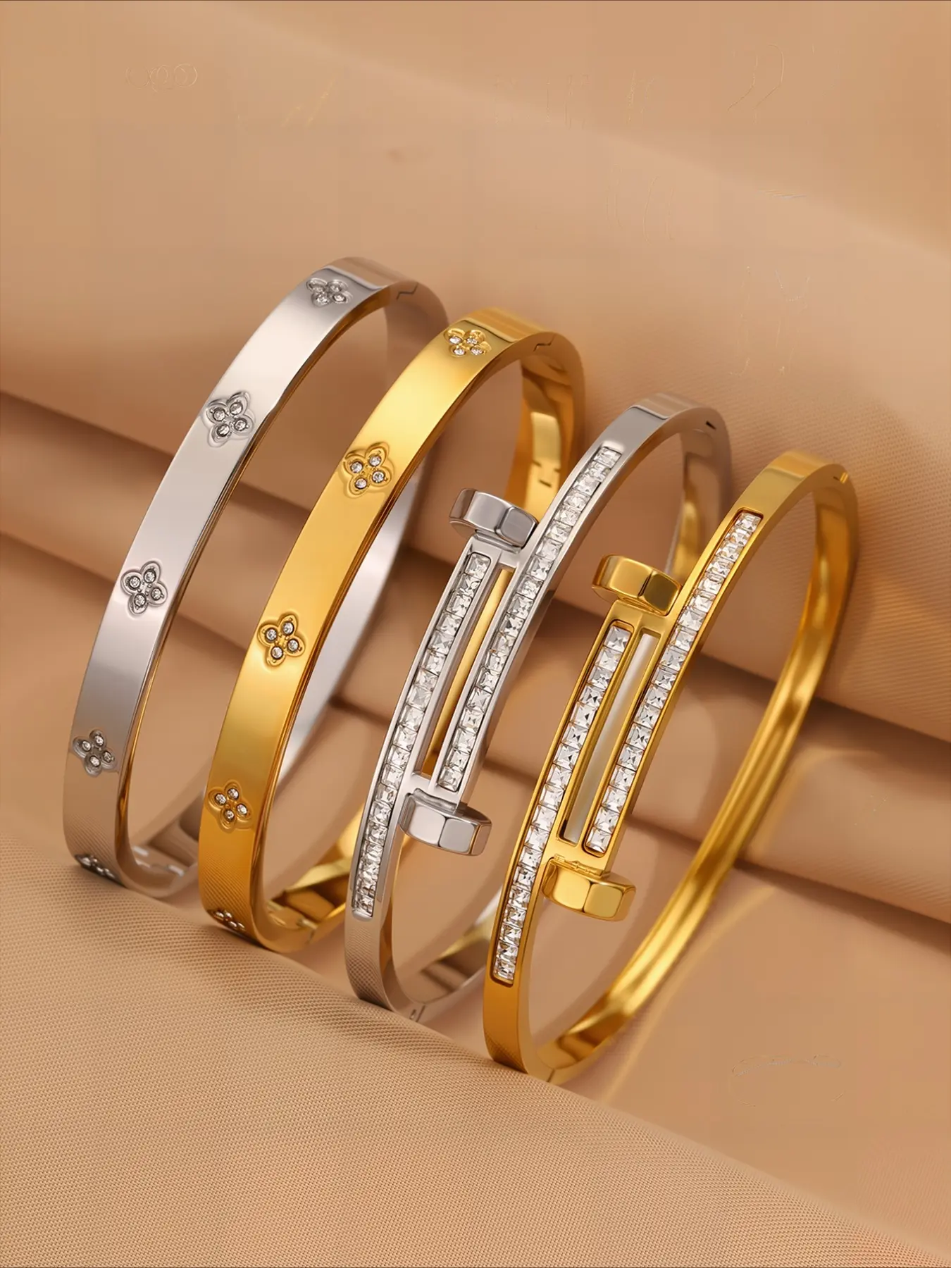4pcs exquisite and fashionable stainless steel modern style Exquisite Trendy Bracelet set, elegant jewelry bracelet, suitable for parties and gatherings, is a great gift
