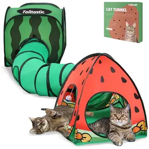Tailtastic 3-in-1 Watermelon Cat Play Tunnel with Pop-Up Cube & Triangle Cat Tent, Interactive Toy Ball & Foldable Design - Easy Magic Tape Assembly Tunnels for Indoor Cats