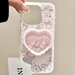 Magnetic Griptok Phone Stand Cute Cartoon Quicksand Shake Heart For Magsafe For iPhone Foldable Wireless Charging Case Holder