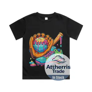 Ice Cream Drip Baseball Stuff Baseball Drip for Boys Cotton T-shirt, Graphic Print Round Neck Short Sleeve Casual Tee for Boys Girls