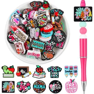 40 Pcs Silicone Focal Beads for Pens Mom Silicone Beads Bulk for Keychain Making DIY Gift Necklace Bracelet Jewelry