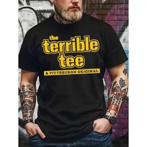 Men'S Pittsburgh Football Graphic T-Shirt - 100% Cotton Crew Neck Short Sleeve Tee with "The Terrible Tee" Print, Black Casual Casual Attire, Perfect Holiday Gift for Sports Fans, Casual Wear Tee |     Crew Neck Tshirt |     Cotton Tshirt Menswear Top Nov