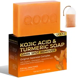 QOOQ Turmeric Kojic Acid Soap for Dark Spots Remover – Facial Cleansing Bar with Vitamin C, Retinol, Collagen, Vitamin E, Glycerin, Shea Butter & Castile Olive Oil – Soap for Women & Men (120g x 2)