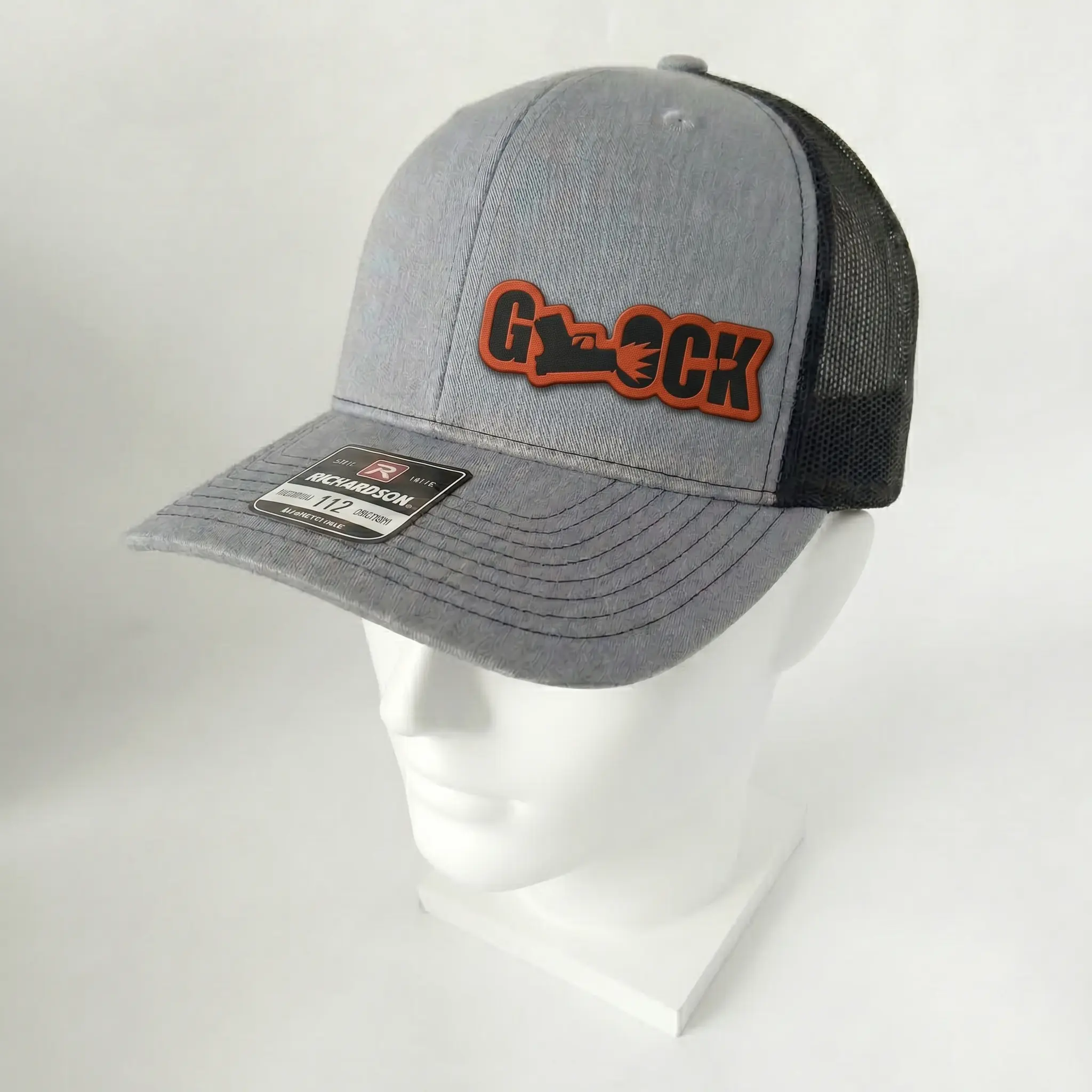 GLOCK Richardson 112 Trucker Hat with Full Color Printed Leather Patch Tactical Firearm Logo Snapback Cap for Men Women Outdoor Shooting Sports Range Lifestyle Gift Idea for Dad Husband Boyfriend Birthday Christmas