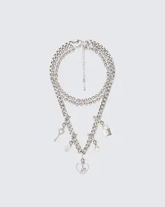 Darlene Silver Piercing Charm Necklace Stack