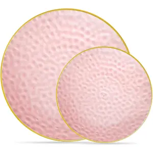 32 Piece Combo Plates Set includes 16-7'' inch Plates & 16-10'' inch Plates Pink Hammered Plastic PartyPlates Premium heavyweight Elegant, Disposable, Tableware, Dishes,